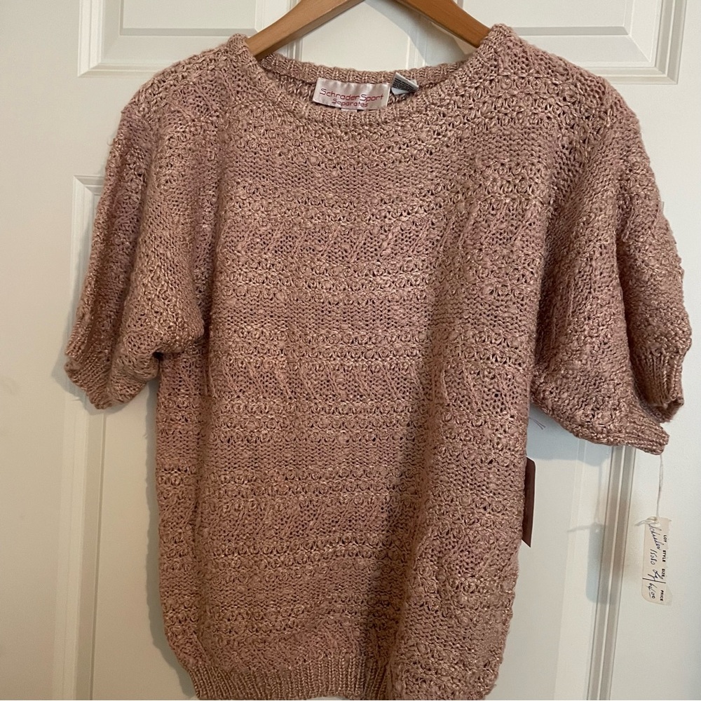 Vintage Schrader Sports Separates Short Sleeve Knit Sweater - Taupe/Blush